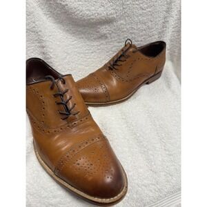 Aston Grey Mens Cognac Leather Cap Toe Brogue Oxford Dress Shoes Size 10 Italy